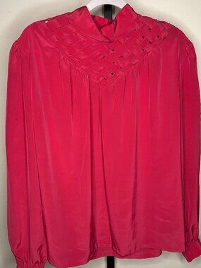 Vintage Gailord High Neck Hot Pink Blouse Plus Size Size 16